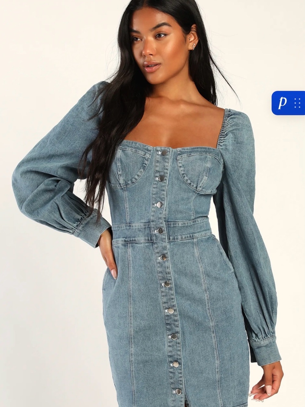 Lulus Denim Balloon Sleeve Mini Dress With Pockets small nwt